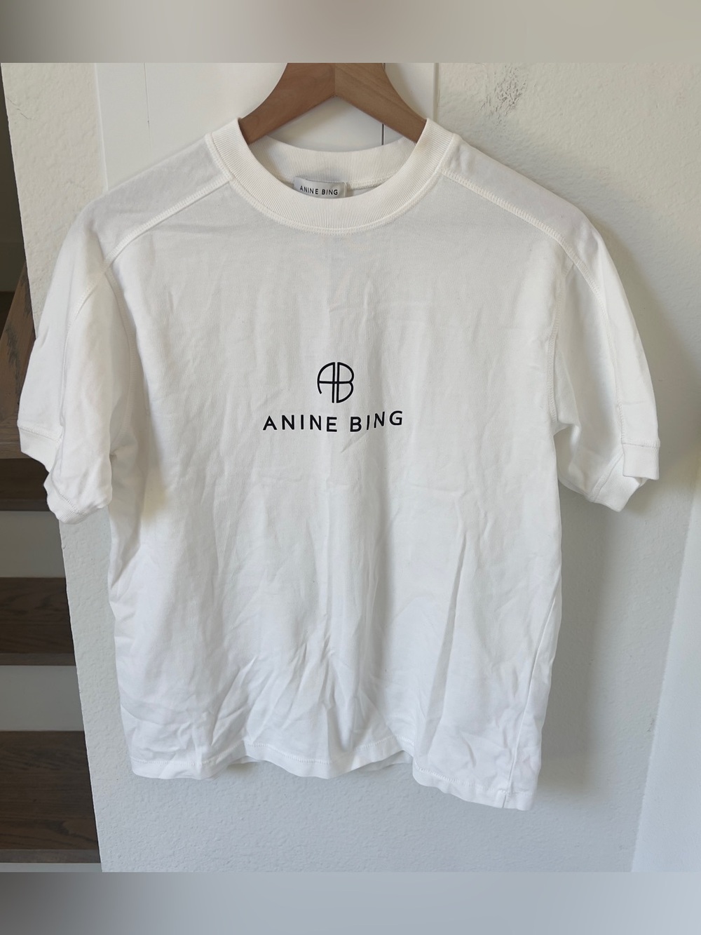 Anine Bing Jaylin Monogram T-shirt Tee in White NWT - Picture 3 of 9
